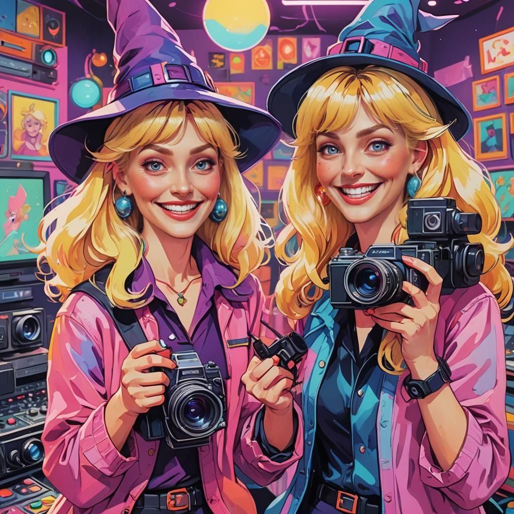 Cheerful 80s Witches Take Pictures: Cartoon Style