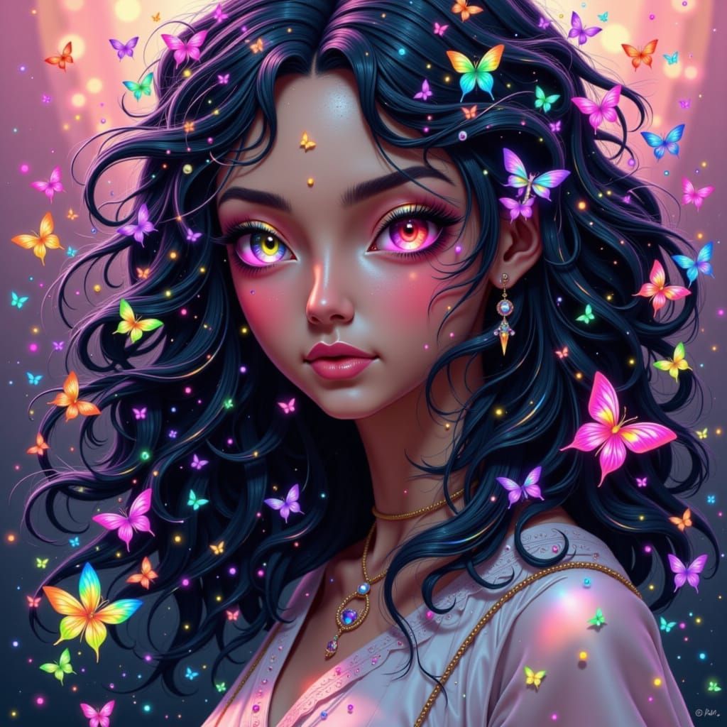 Rainbow Goddess Portrait in Art Nouveau Style