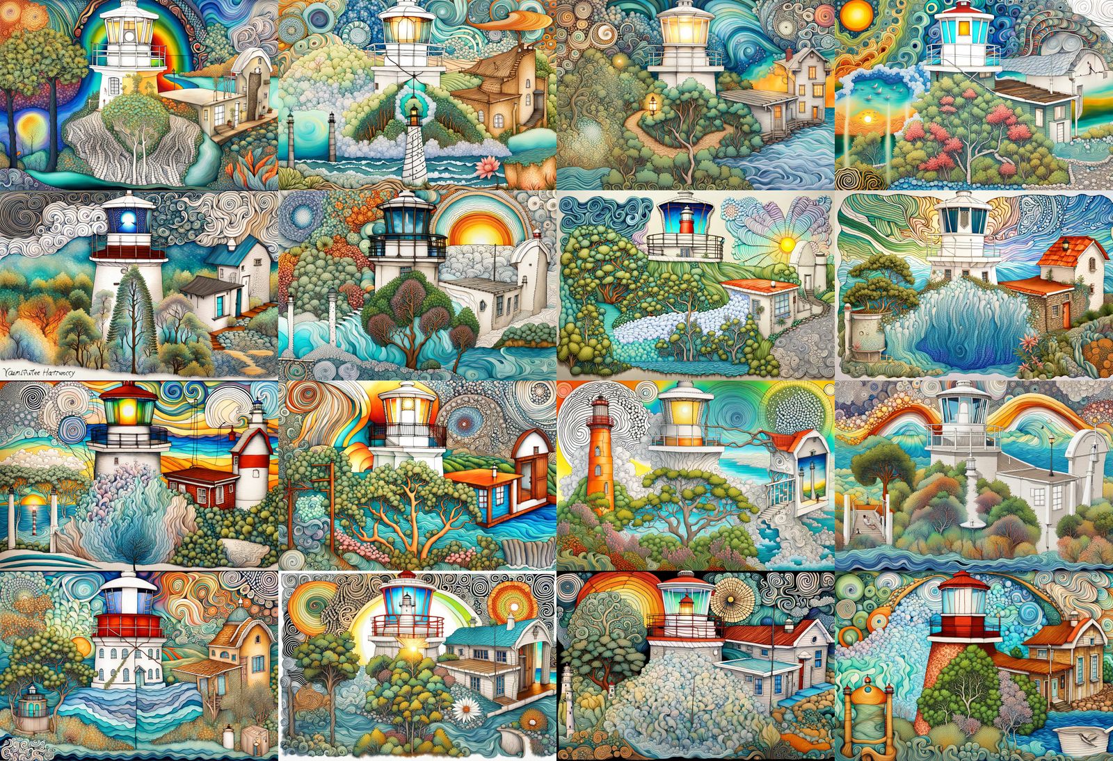 Fractal Lighthouse with Quantum Zentangle Flora