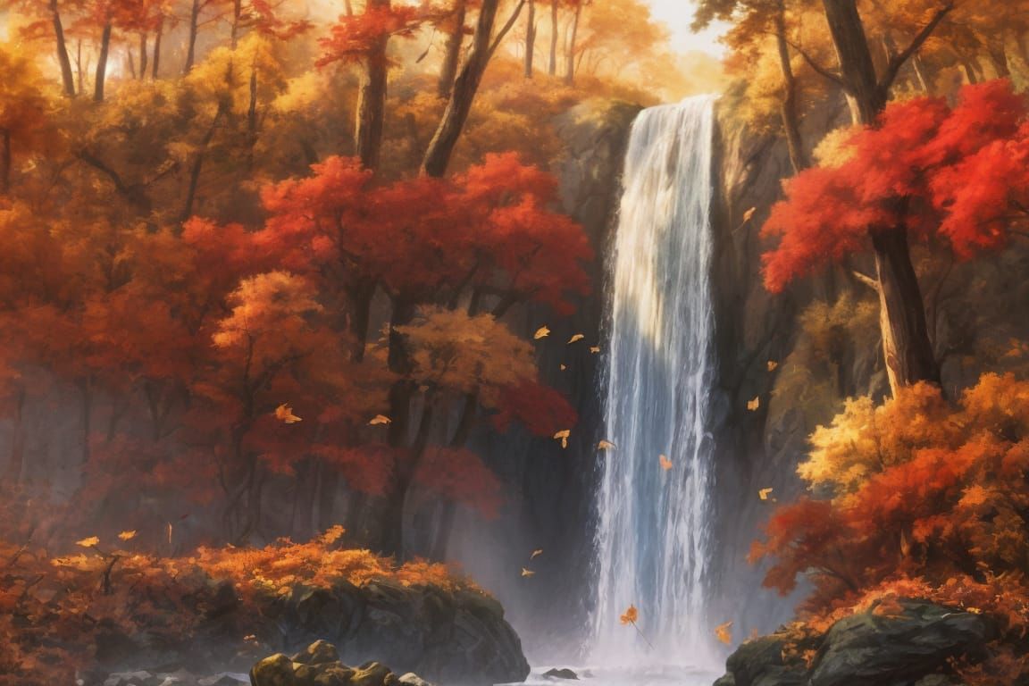 Autumn Waterfall in Forest