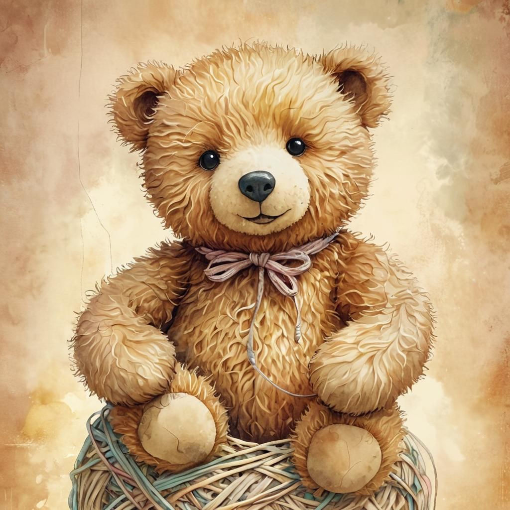 Whimsical Teddy Bear Watercolor Illustration