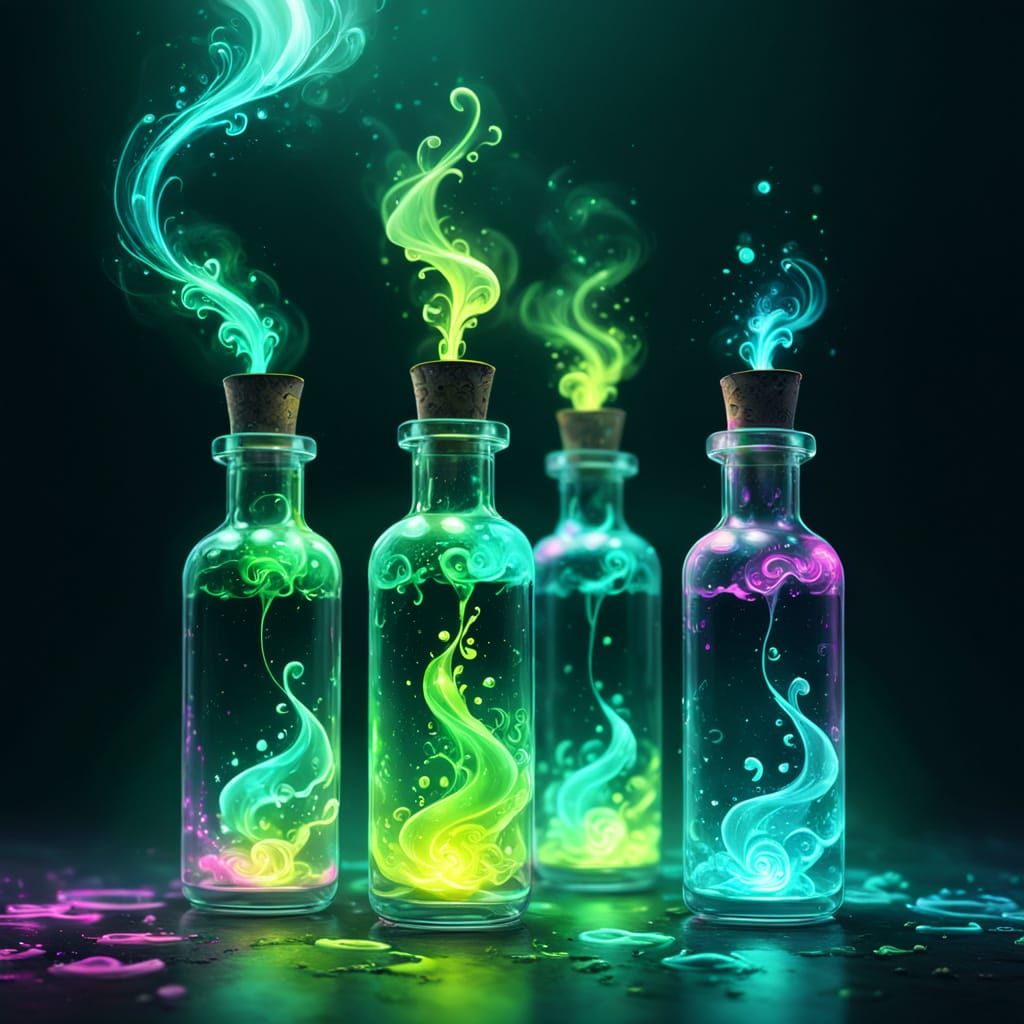 Neon Potions in Ethereal Mist