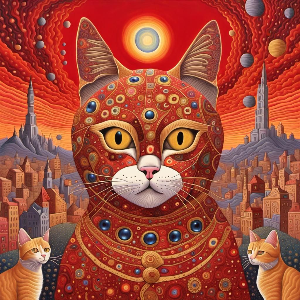 Cat's Surreal Mindscape in Byzantine Art Style