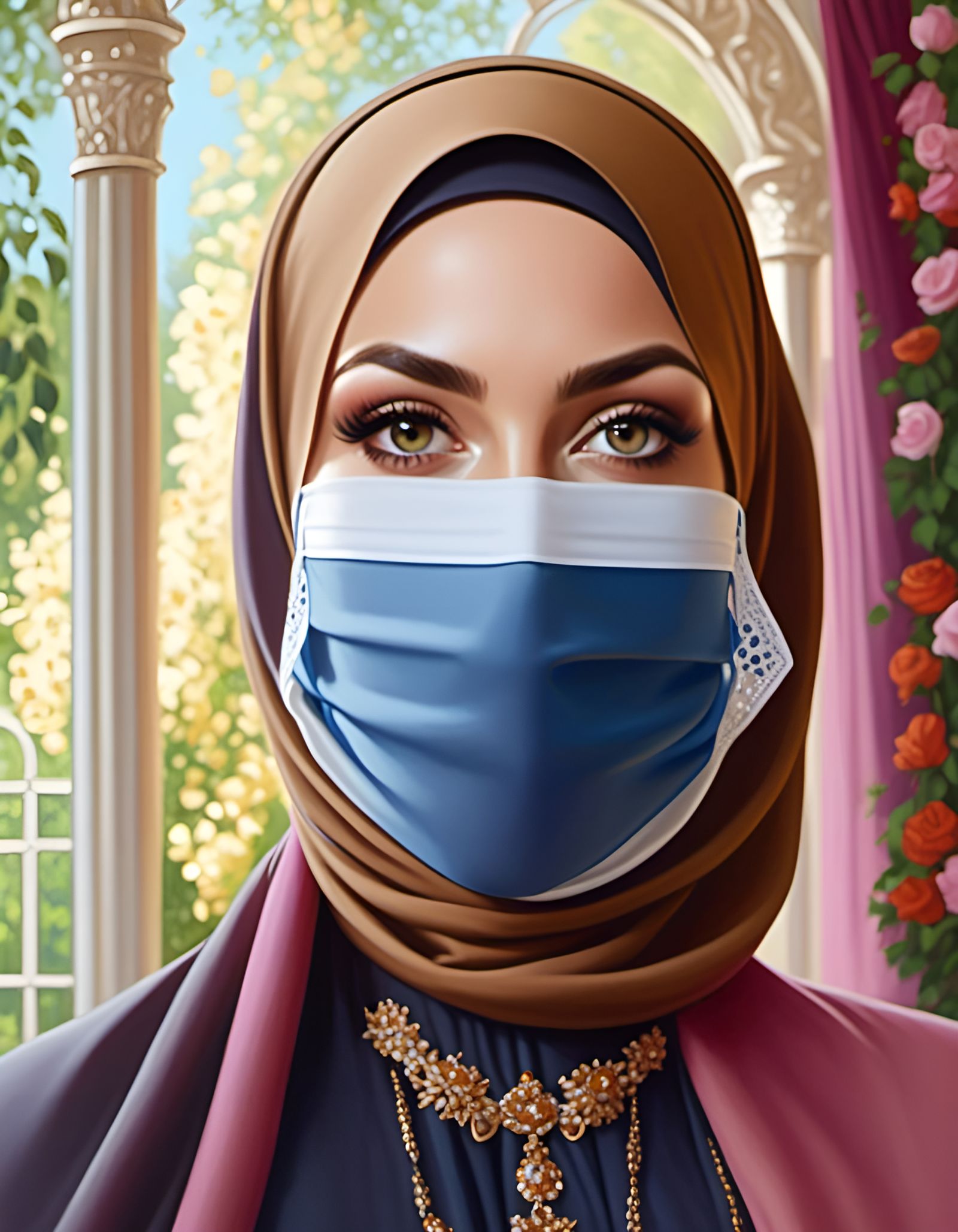 Beautiful Hijabi Woman Portrait in Oil Painting Style