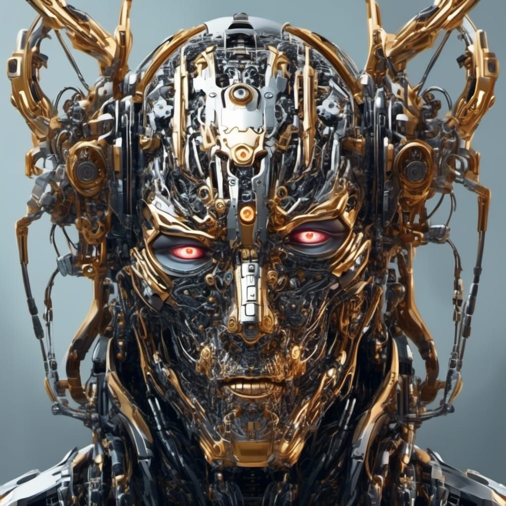 Cyborg with Human and Mechanical Face