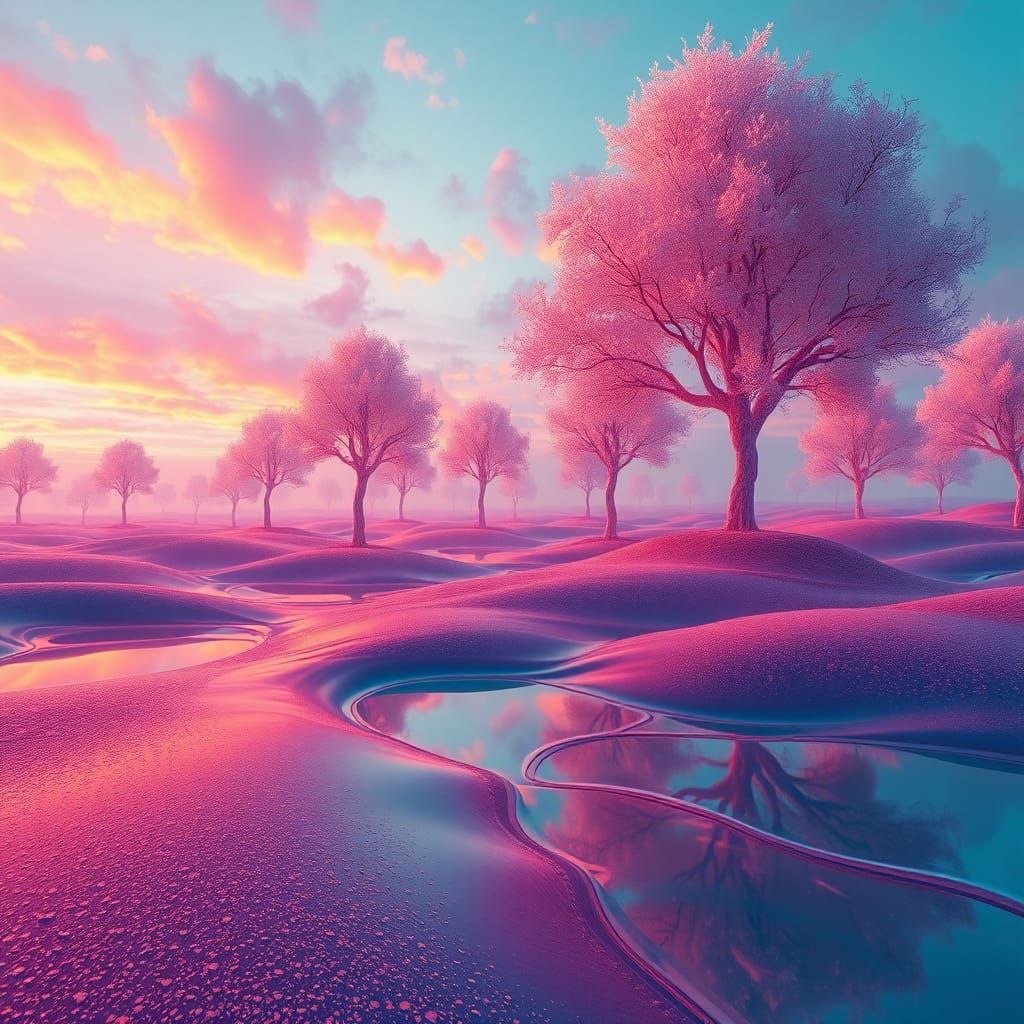 Surreal Mercury Landscape with Crystalline Trees