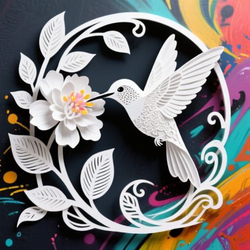 Elegant Hummingbird Paper Art in Polychromatic Style