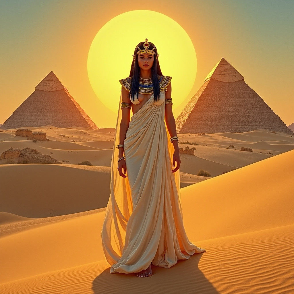 Goddess Isis and Pyramids in Klimt Style