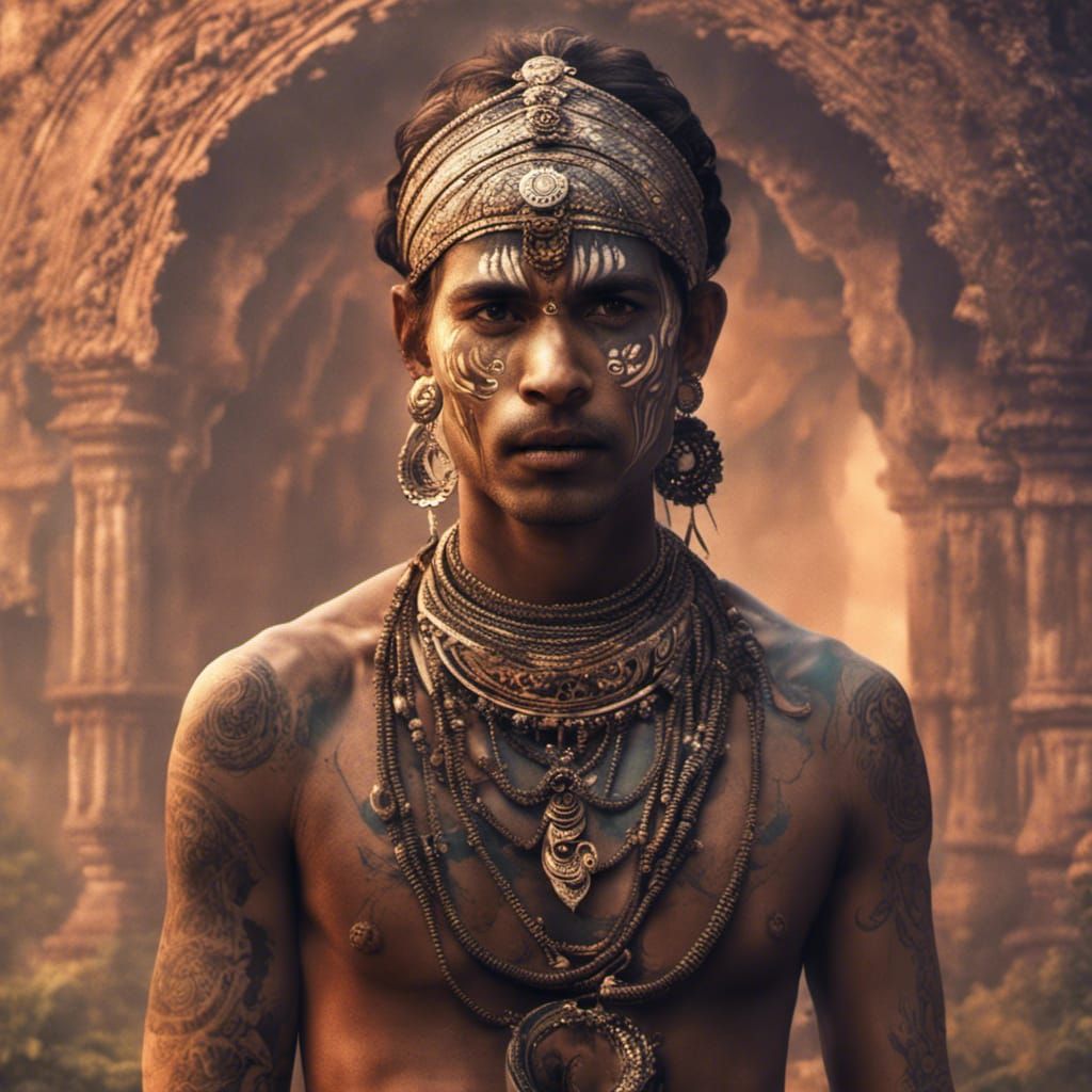 Santhal Tribe Portrait with Traditional Tattoos and Jewelry