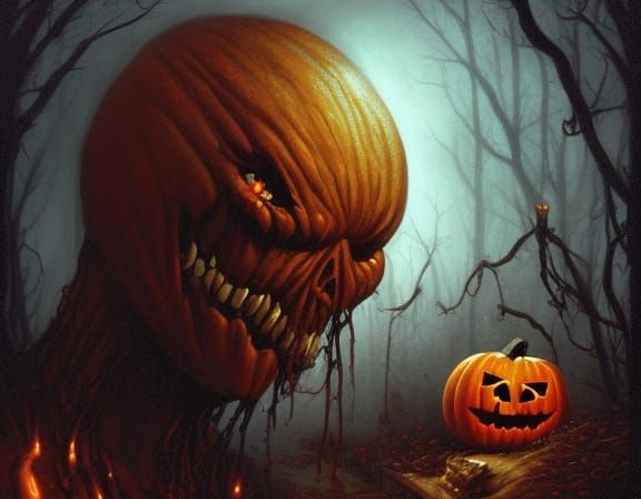 Ominous Headless Horseman with Jack O'Lantern Head