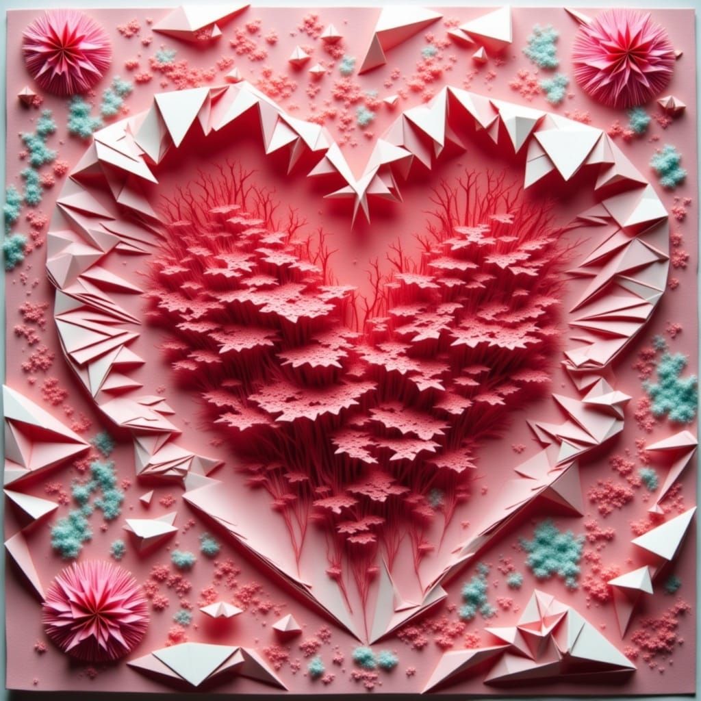 Delicate Origami Valentine's Card with Rhinestones and Pearl...