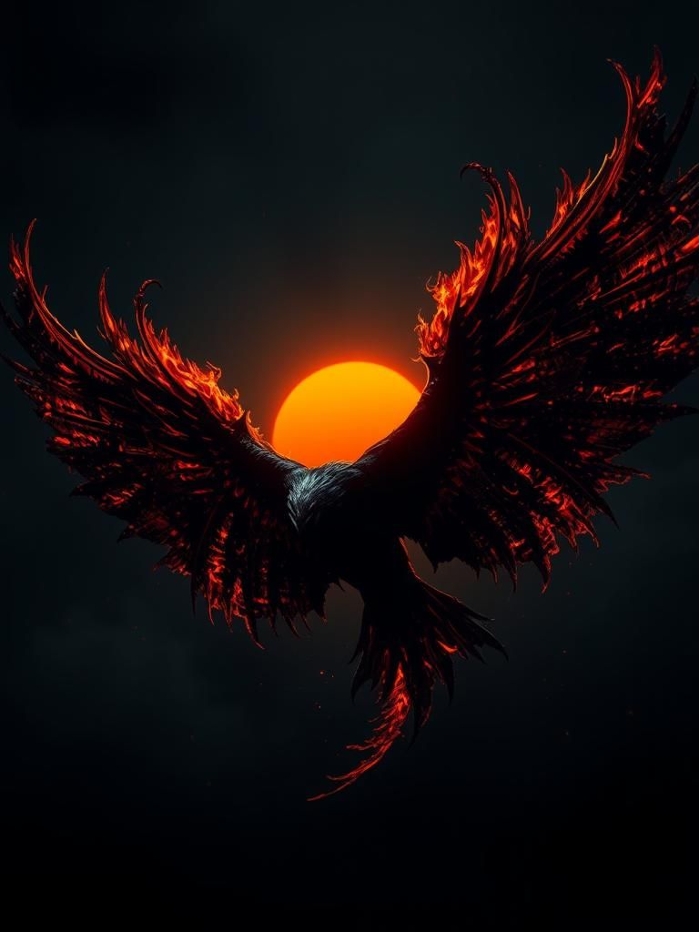 Flaming Wings of Darkness in Hyperdetailed Dark Art