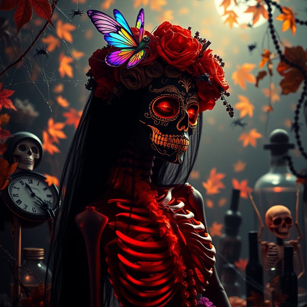 Day of the Dead Catrina in Surreal Halloween Scene