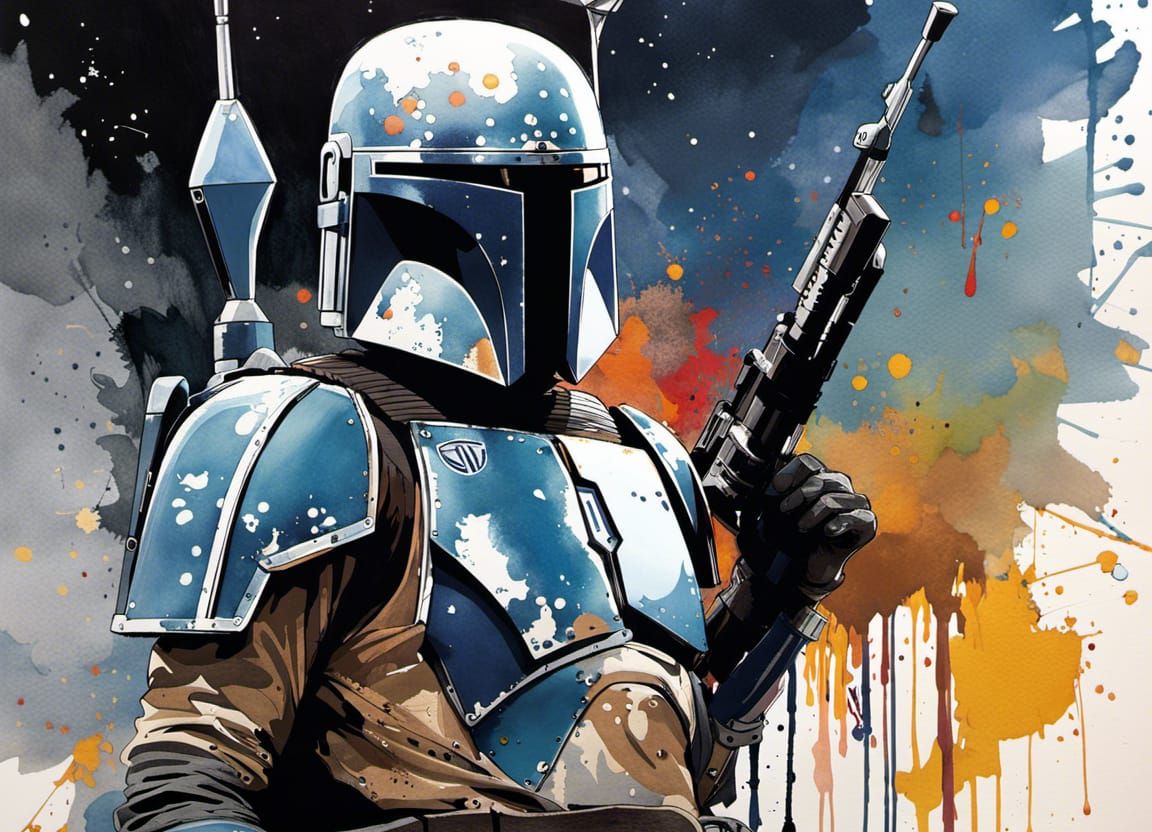 Watercolor Illustration of a Detailed Bounty Hunter