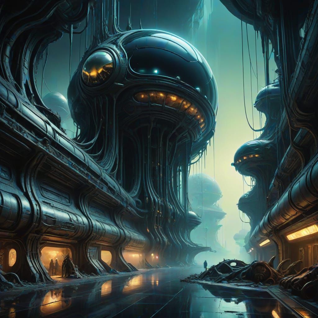 Surreal Intergalactic Space Center Megastructure in Dark Sur...