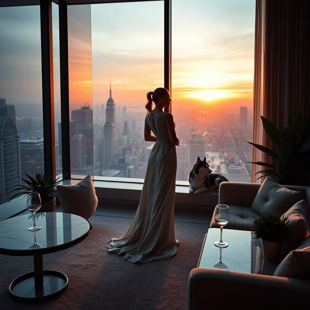 Luxurious Modern Penthouse with Golden Hour Cityscape