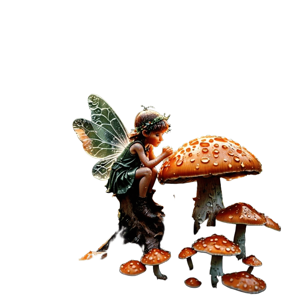 Hyperrealistic Macro Photograph of Fairy on Mushroom