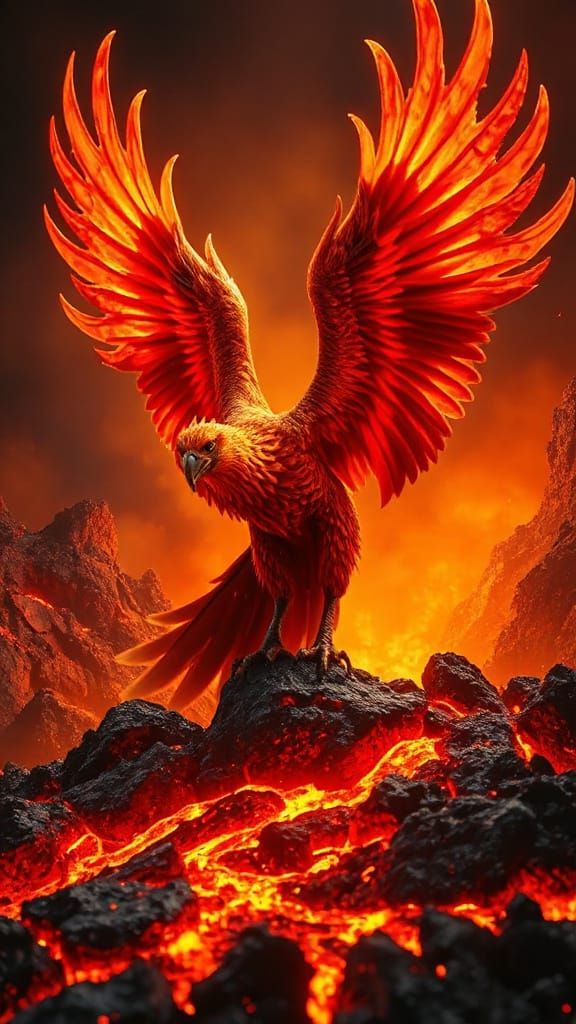 Majestic Phoenix Rises from Volcanic Ashes