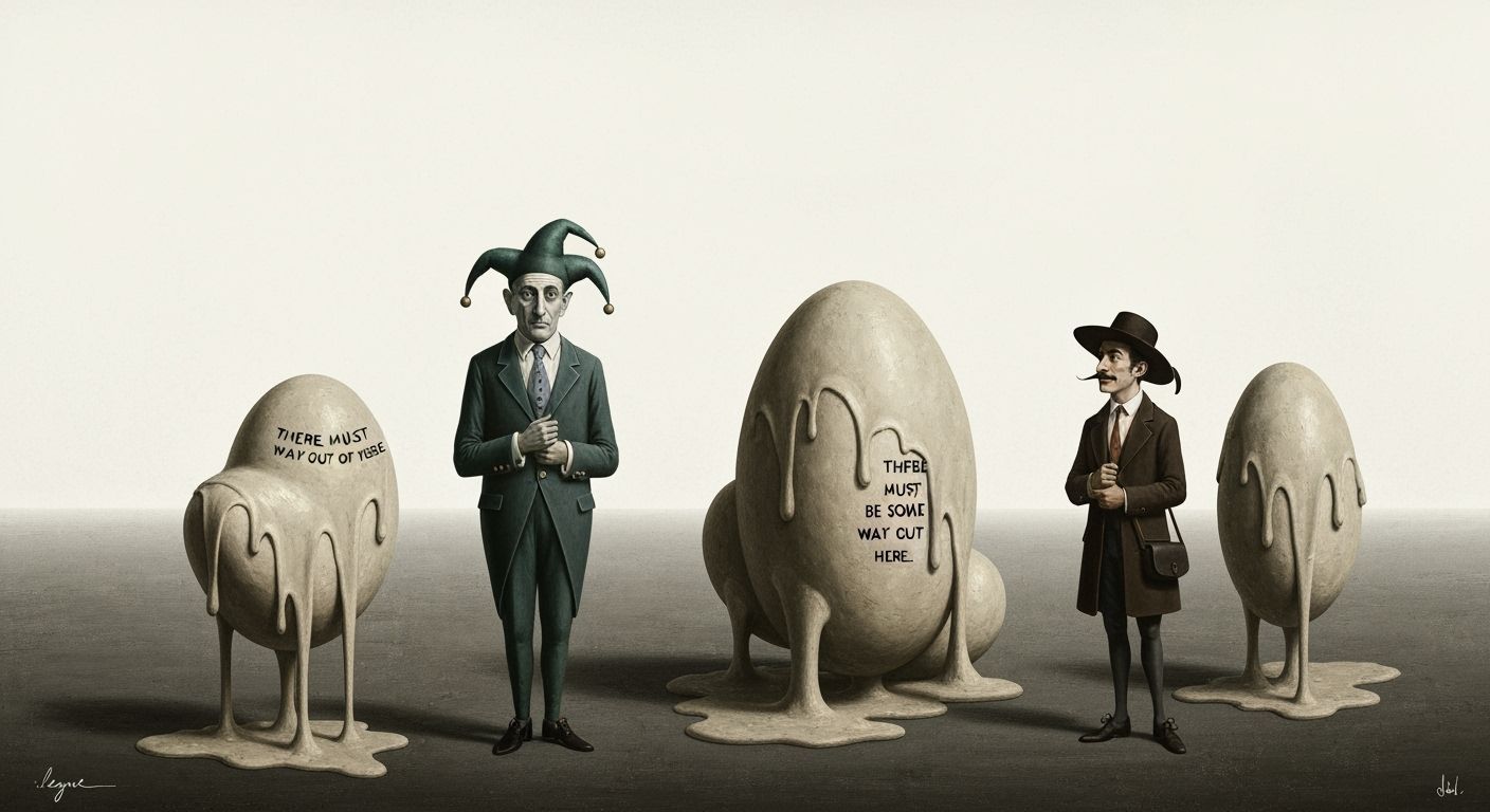 Surreal Magritte Landscape with Joker and Thief