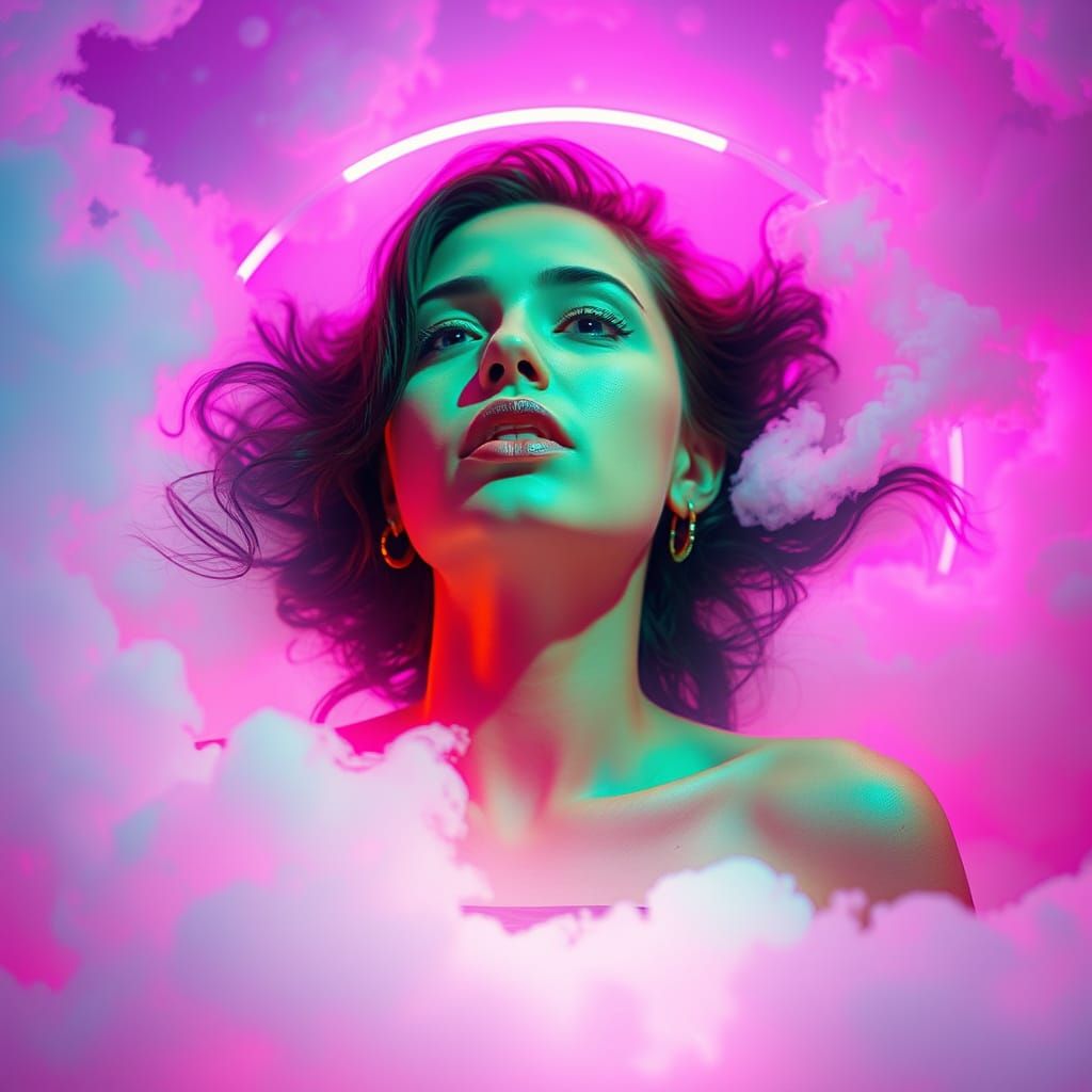 Psychedelic Dreamscape: Woman in Neon Lights