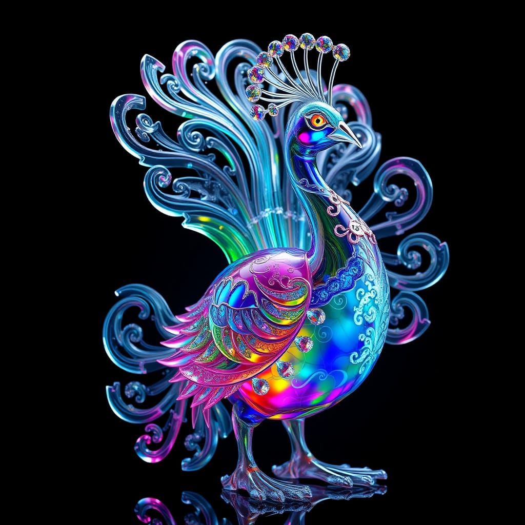 Stunning Glass Peacock in Iridescent Beauty