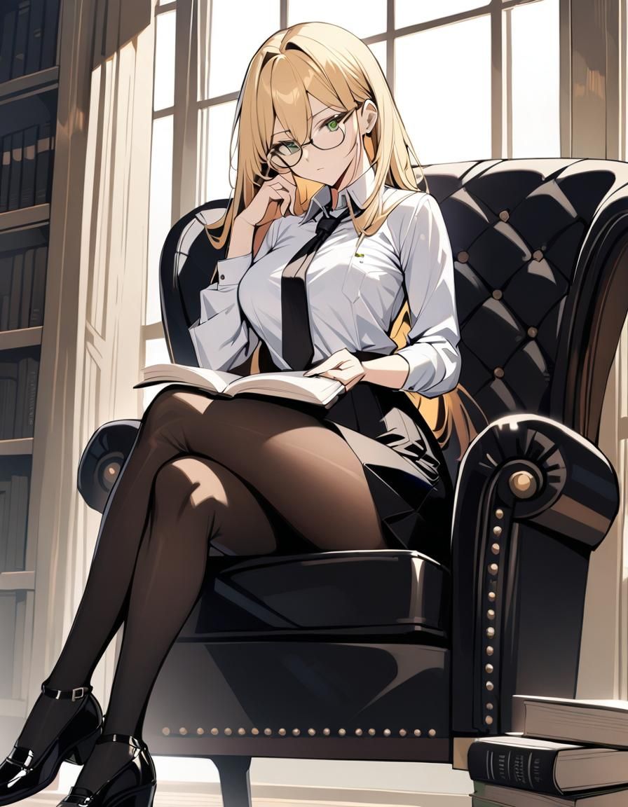 Woman with Blonde Hair Reading Indoors