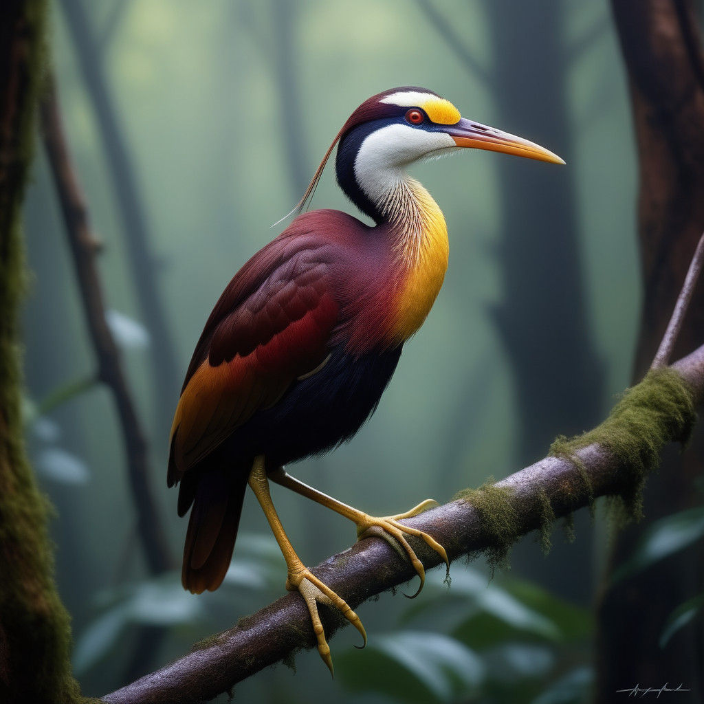 Exotic Wattled Jacana in a Mystical Forest Scene