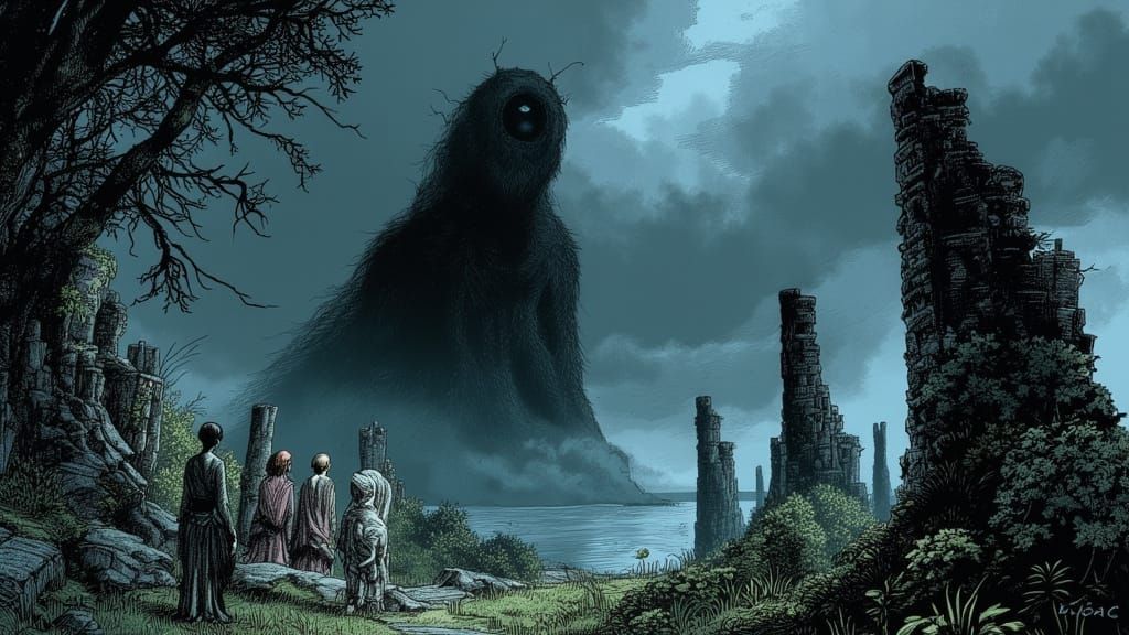 Refugees Hide From Shadowy Figures in Alien Ruin