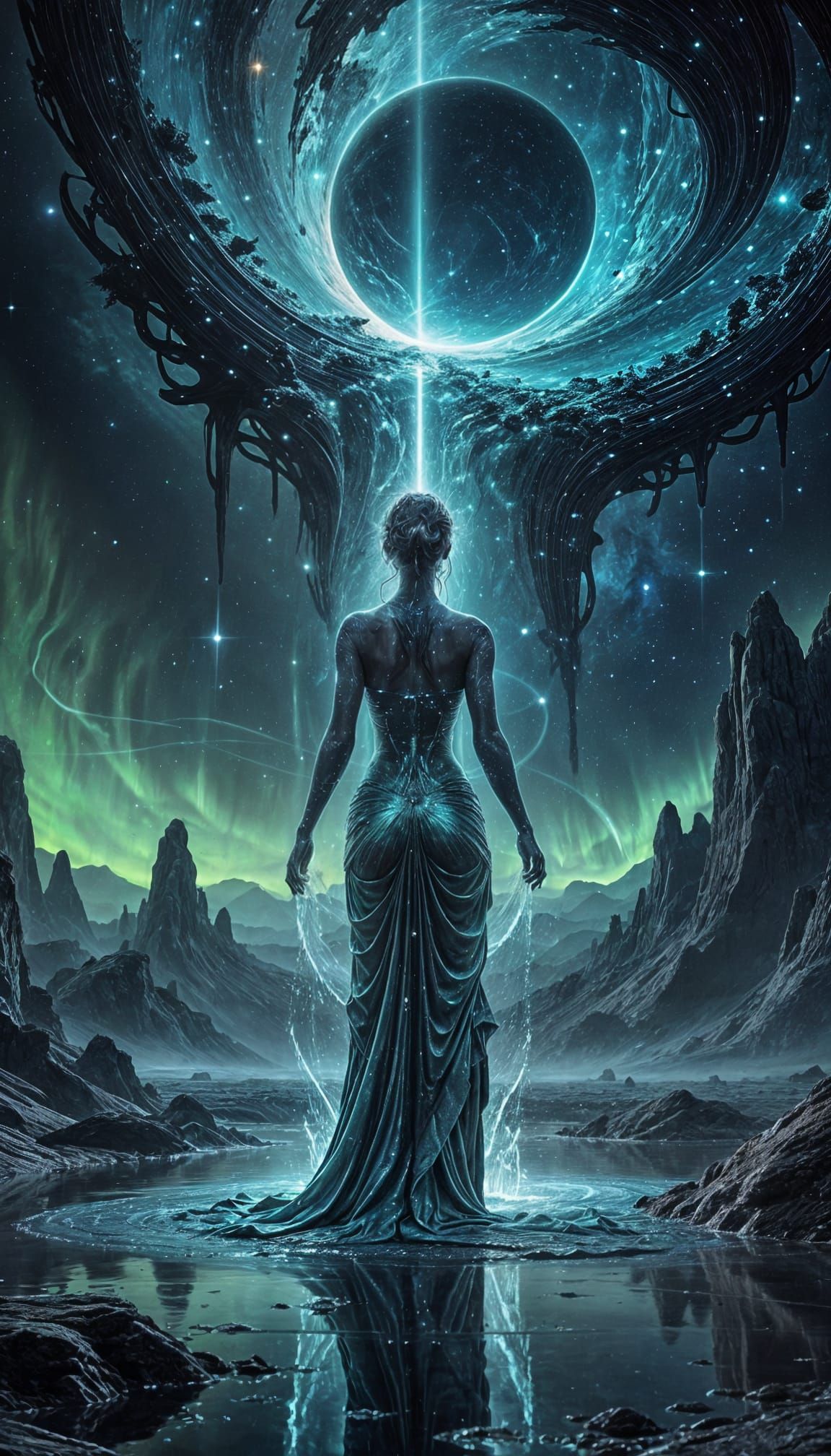 Majestic Water Bearer in Celestial Dreamscape