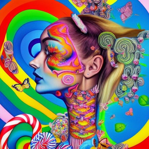 Surreal Woman with Butterfly in Wonderland, HD Gouache