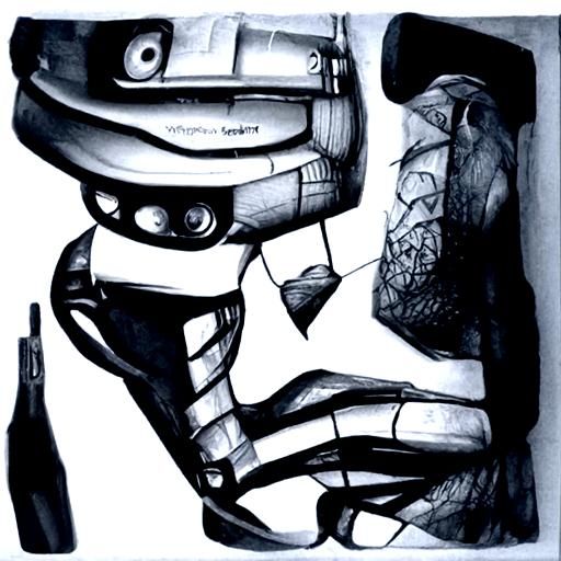 Hyperdetailed Charcoal Line Art Robot