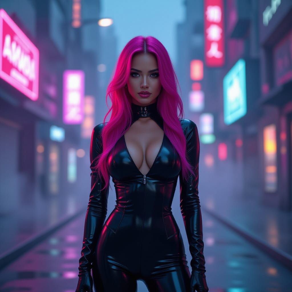 Cyberpunk Latina in Futuristic Cityscape