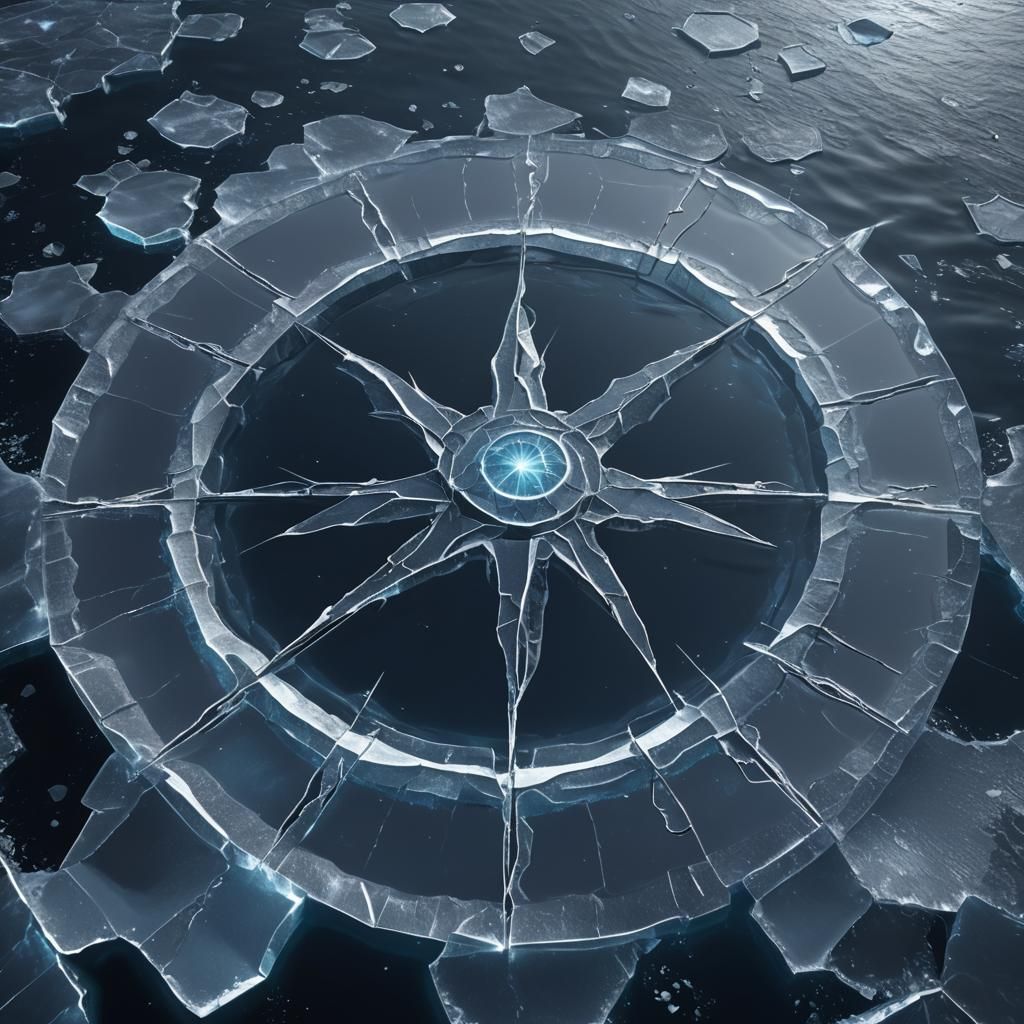 Bioluminescent Geometric Ice Cracks on Dark Blue Sea