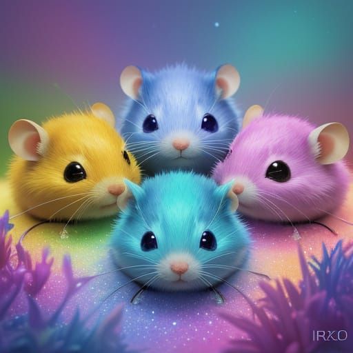 Bioluminescent Mouse-like Beings in Digital Art Style