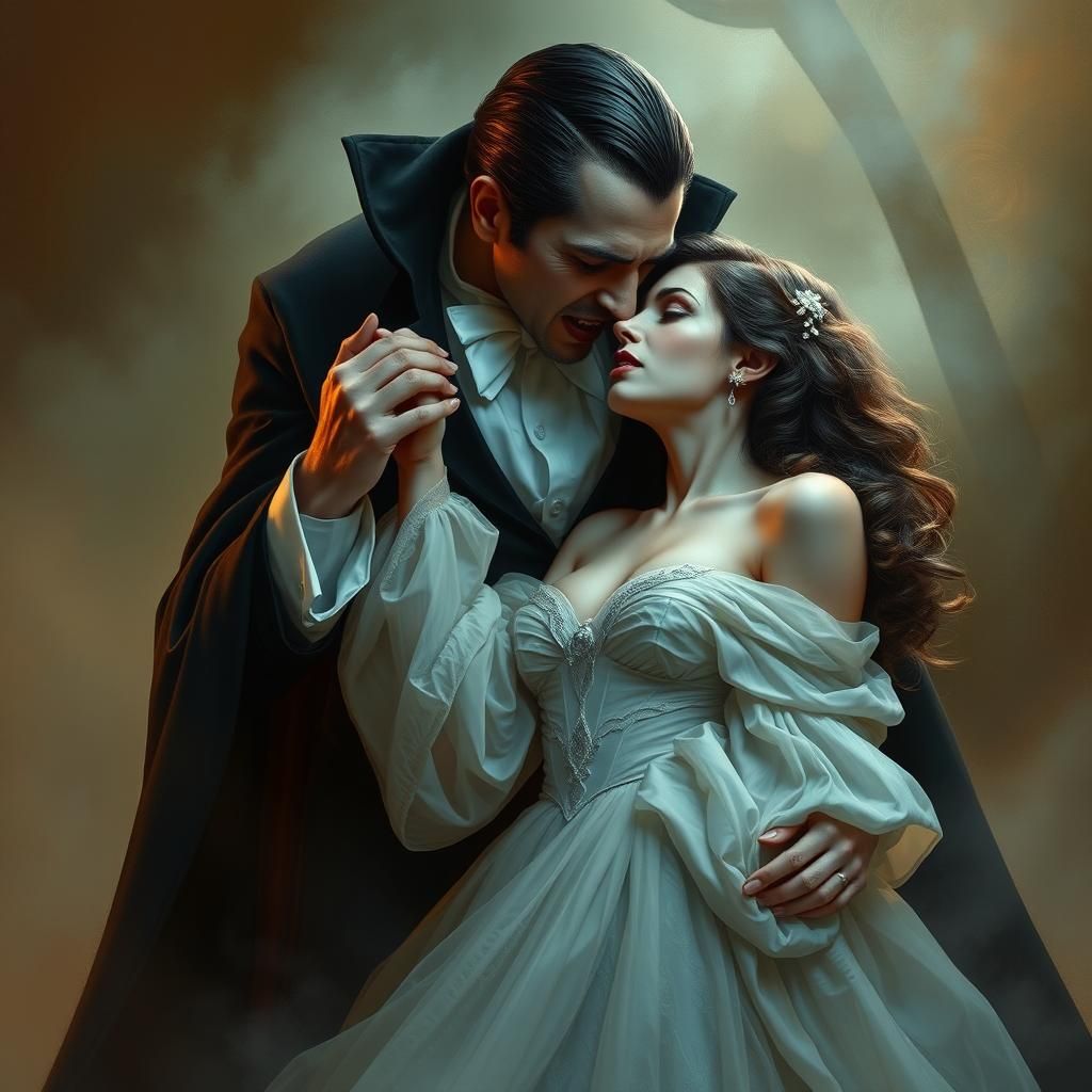 Dracula's Embrace: A Gothic Scene of Dark Mystique