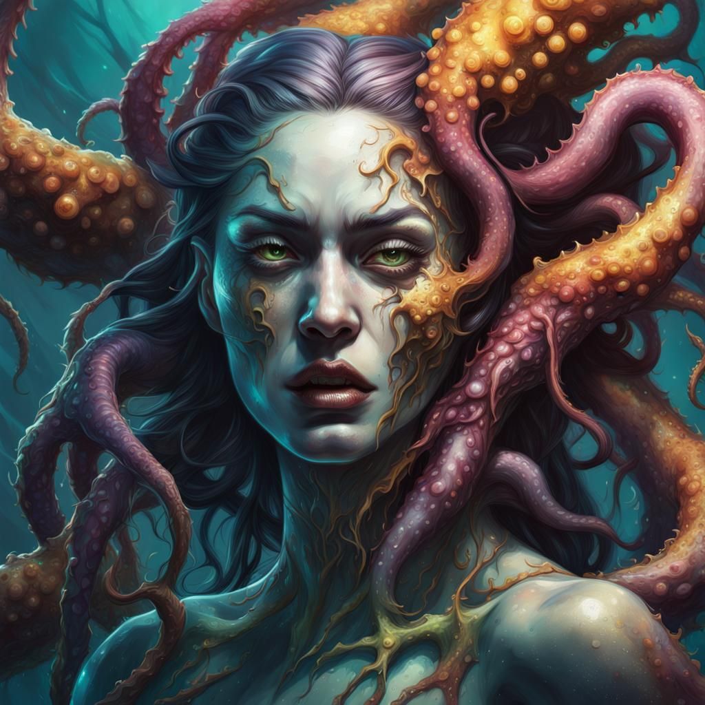 Voluptuous Mutant Female Monster with Tentacles