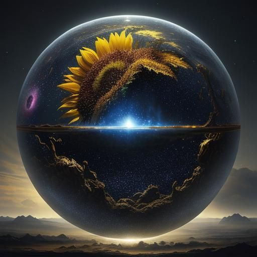 Sunflower with Galaxy Inside: Digital Matte Painting