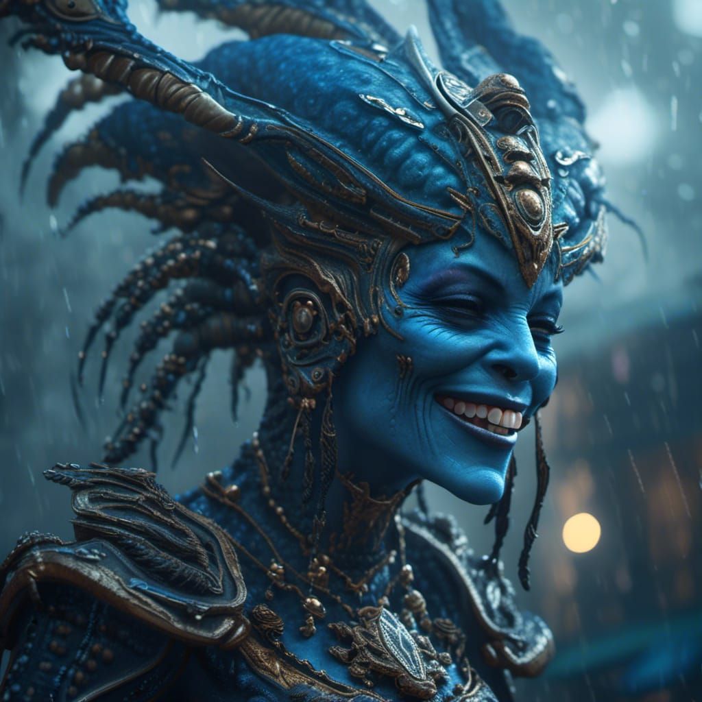 Laughing Alien Queen Portrait in Hyperreal Style