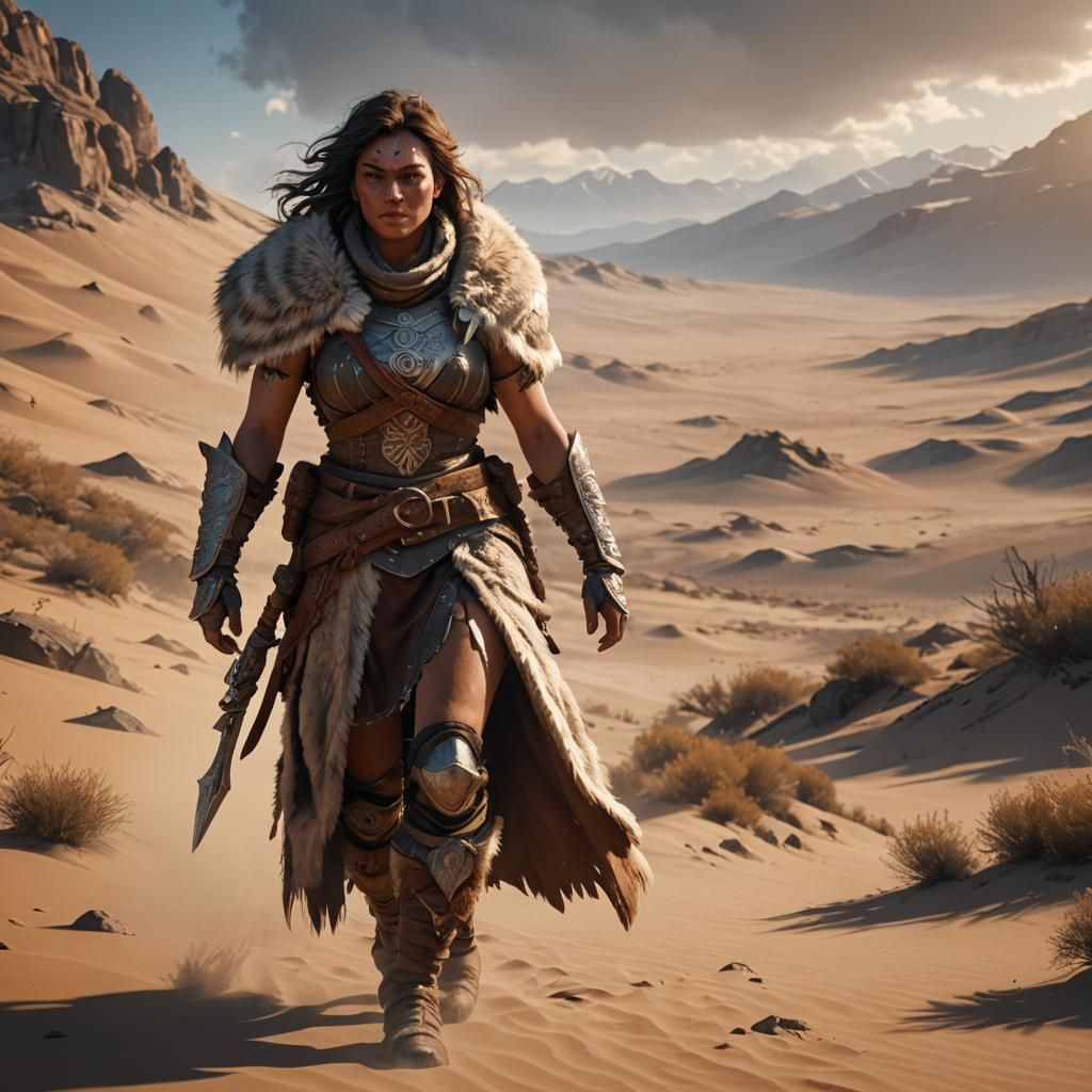 Barbarian Woman in Desert, 3D Game Cinematic