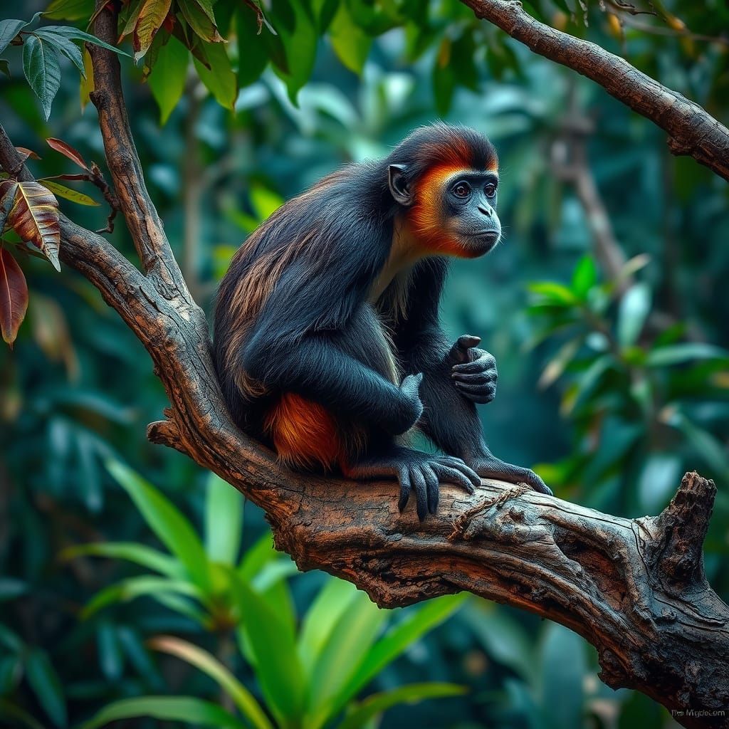 Monkey in Earth-Toned Clothing in Amazon Rainforest