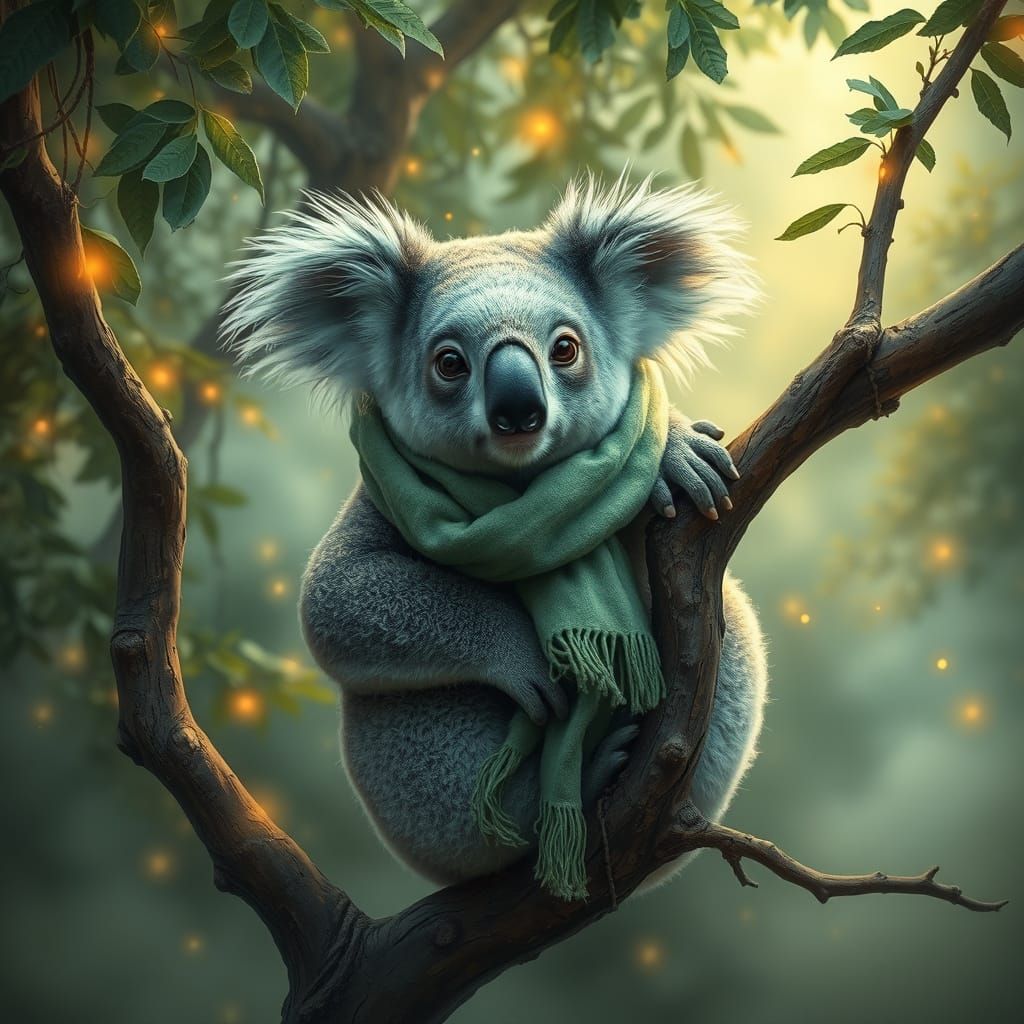 Koala Bear in Australian Forest, Kinkade Style