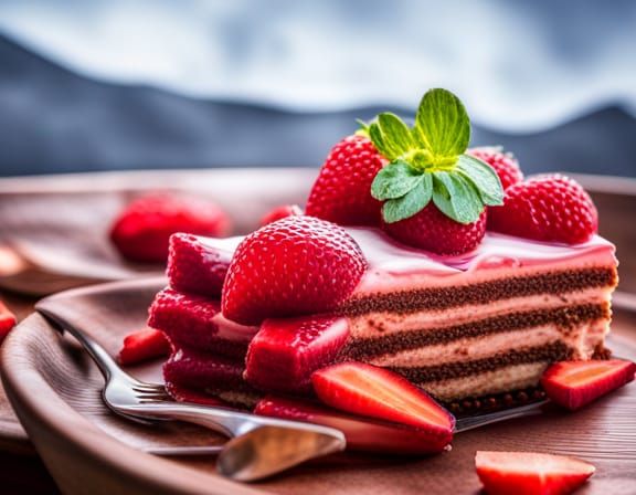 Hyperrealistic Strawberry Dessert Town in HDR