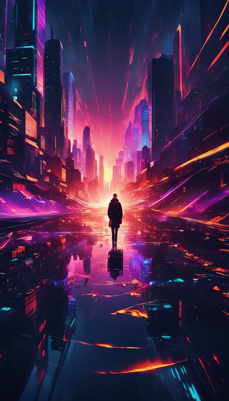 Futuristic Cityscape at Night in Vibrant Digital Art