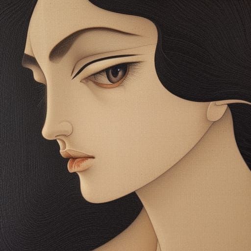 Seductive Woodcut Portrait of a Young Woman with Alluring Ey...