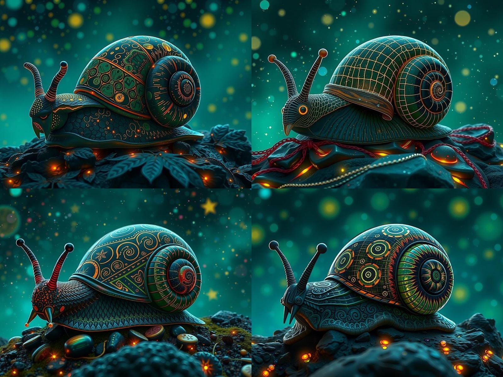 Glowing Obsidian Snail in Synthwave Style