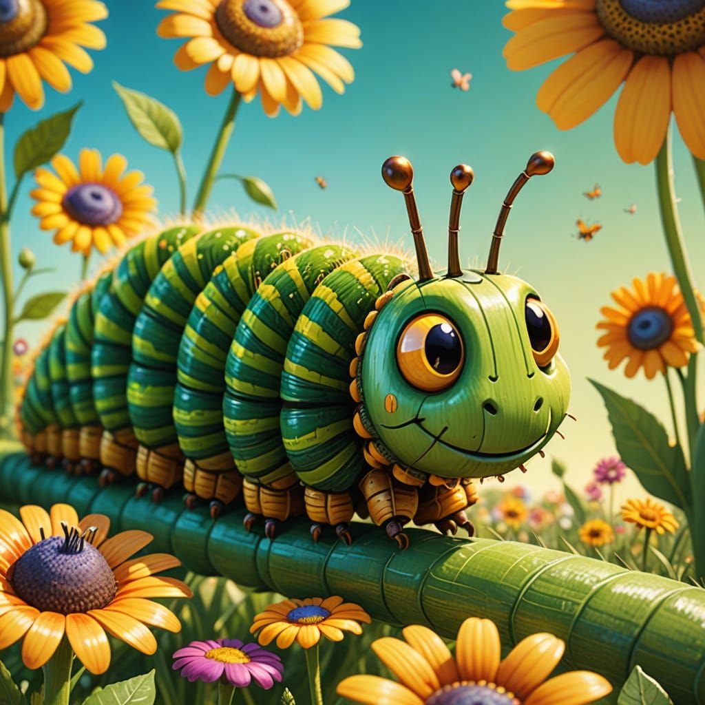 Excited Caterpillar in Whimsical 3D Render