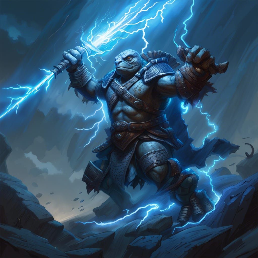 Tortle Barbarian Thunder Lord in Dark Fantasy Style
