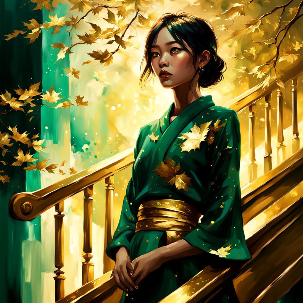 Modern Japanese Model in Purple and Gold