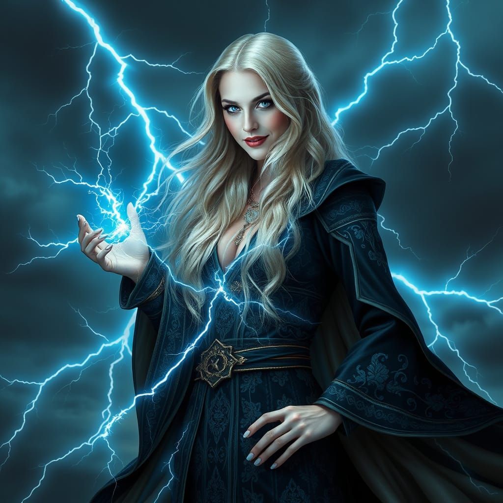 Cyberpunk Dark Magic Sorceress with Electric Hair