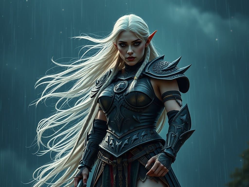 Ethereal Gothic Elf Warrior in Galactic Storm